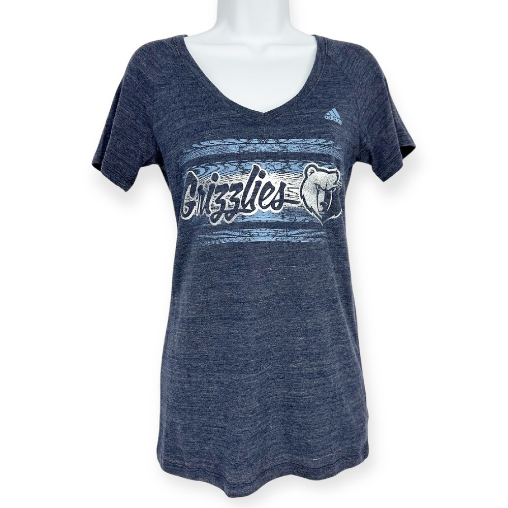 Adidas Grizzlies NBA4Her T-Shirt V-Neck Short‎ Sleeve Blue Heather Size M